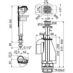 Выпускной комплект AlcaPlast SA08ASK 1/2 с двойной кнопкой 00022203