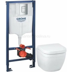 Инсталляция GROHE Rapid SL 38772001, с кнопкой смыва + Унитаз подвесной GROHE Euro Ceramic 39206000