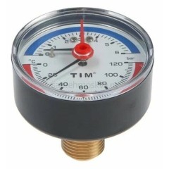 Термоманометр аксиальный 63мм на 10 бар (0℃ - 120℃) Y-63T-10