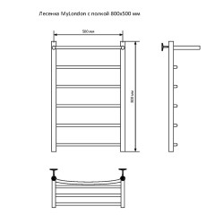 Водяной полотенцесушитель ЭРАТО А2 ВП 800x500, с верхней полкой