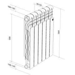 Радиатор биметаллический Royal Thermo Revolution Bimetall 500 2.0 - 12 секций с боковым подключением