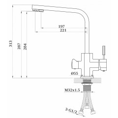 Смеситель для кухни (мойки) Ganzer REIN GZ16034-B