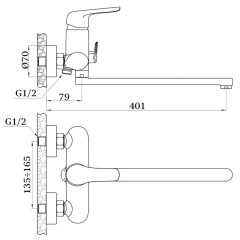 Смеситель для ванны (душевой набор) Ganzer THERESA GZ24041 c длинным гусаком