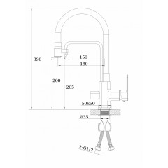 Смеситель для кухни с подключением к фильтру Ganzer GZ12026-GH, сатин/серый