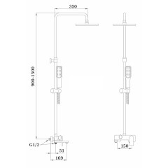 Душевая система Ganzer, рейлинг GZ21061-С, хром/черный