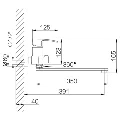 Смеситель для ванны (душевой набор) с длинным гусаком SEVERIN ADELARD Ganzer GZ02041