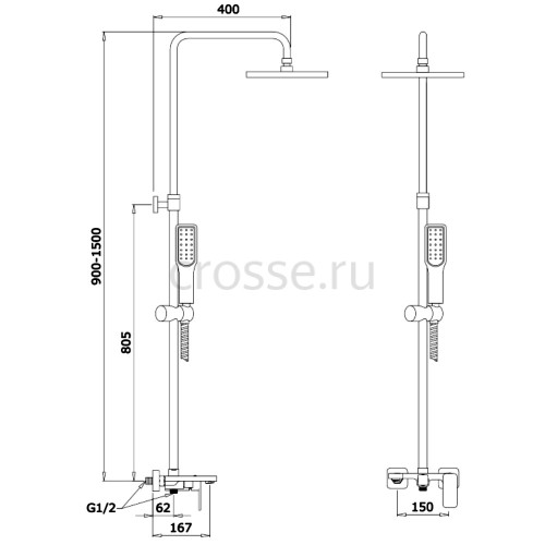 Душевая стойка Ganzer GZ12062, хром