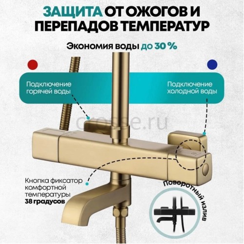 Душевая система с термостатом Grocenberg GB7005MG матовое золото