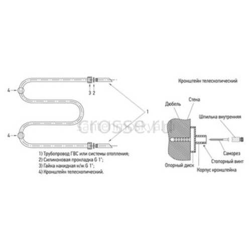 Водяной полотенцесушитель Сунержа М-образный 600x400 с 2 полками 00-0008-6040