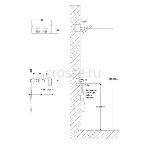 Душевая система скрытого монтажа Grocenberg GB5030 графит с Картриджем Kerox (Венгрия)