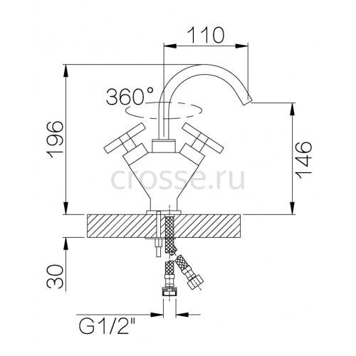 Смеситель для раковины, двухвентильный Ganzer GZ 01011 (91601), хром