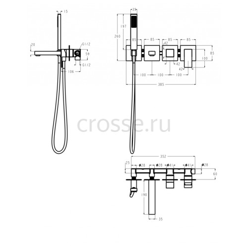 Смеситель для ванны скрытого монтажа Grocenberg GB5060 золото глянец с Картриджем Kerox (Венгрия)