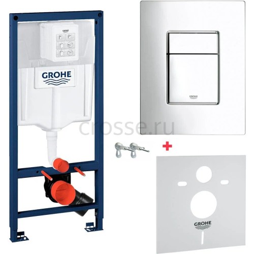 Инсталляция GROHE Rapid SL 38775001, 4 в 1 с кнопкой смыв + Унитаз подвесной GROHE Euro Ceramic, 39206000