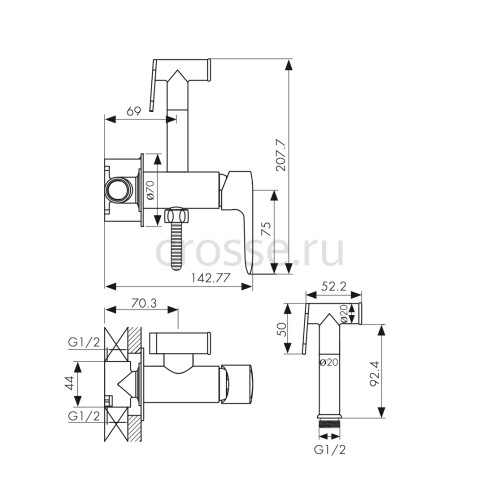 Смеситель KAISER Estilo 62188 встроенный для биде с душем