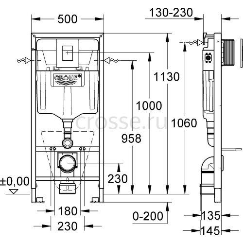 Инсталляция для унитаза GROHE Rapid SL 38811000, 3 в 1 с кнопкой смыва