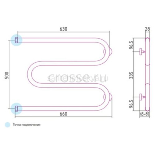 Водяной полотенцесушитель Сунержа М-образный 500x650 00-0007-5065