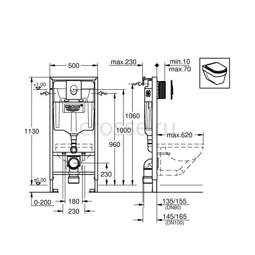 Инсталляция для унитаза GROHE Rapid SL 38721001, 3 в 1 с кнопкой смыва