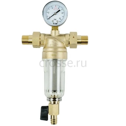Фильтр тонкой очистки промывной с манометром, Tim JH-1002 1/2 для холодной воды