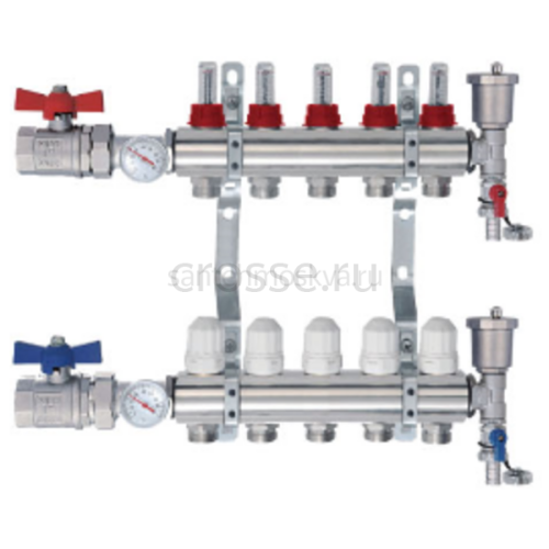 Коллектор Tim из латуни с расходомерами и кранами на 6 контура КA006