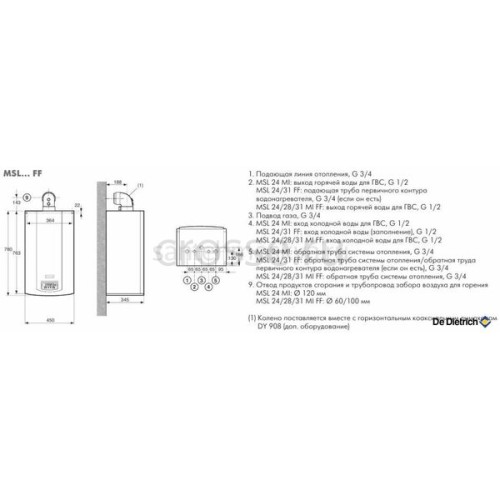 Газовый котел De Dietrich 24 кВт, 7116252, настенный, одноконтурный