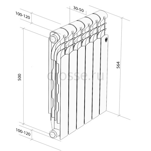 Радиатор биметаллический Royal Thermo Revolution Bimetall 500 2.0 - 6 секций с боковым подключением