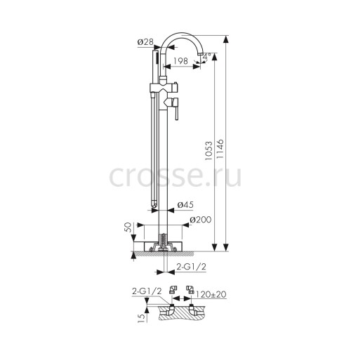 Смеситель KAISER Merkur 26282-2 напольный для ванны черный матовый